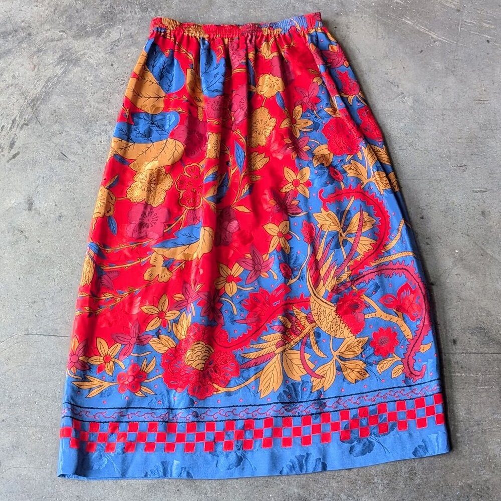 Vintage Umi Collections by Anne Crimmins Red Blue Patterned Silk Midi Skirt - Picture 9 of 9